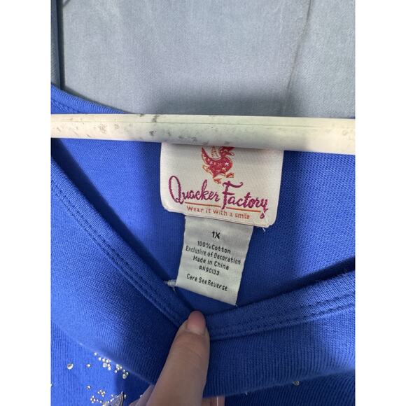 Quacker Factory Blue Christmas Top Women’s 1X – Rhinestone Snowman Holiday Shirt - Picture 3 of 4